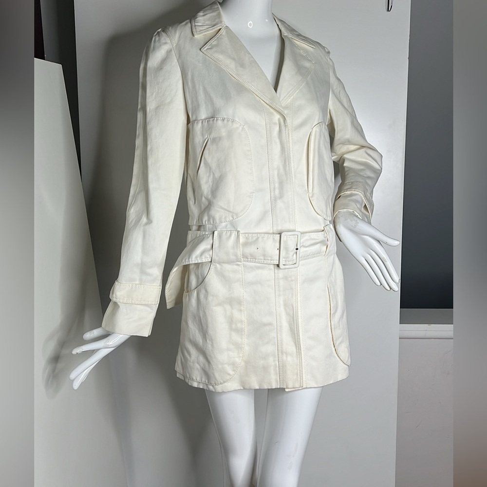 Nina Ricci Sz US 6 FR 38 Cream Cotton Button Belted Short Trench Jacket